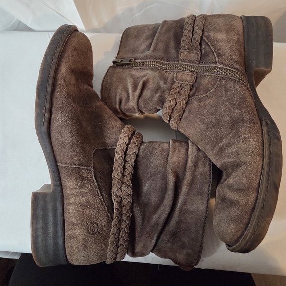 Born Shoes - Born Brown Distressed Leather Ankle Boots Braided Detail Size 8.5